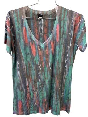 Cruel TShirt 2XL Abstract Print V Neck Short Sleeve Green Orange Indie